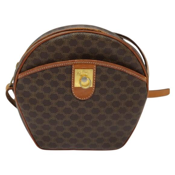 CELINE Macadam Canvas Shoulder Bag Pvc Leather Brown Gold - Picture 2 of 12